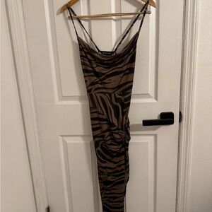 PrettyLittleThing Brown and Black Zebra Print Dress